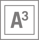 Gray "A" with a superscript 3 inside a square border, representing the paper size A3.